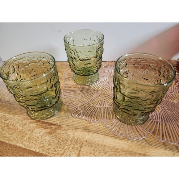 Avocado Green Vintage Squat Footed Tumblers Milano Anchor Hocking Glass - Picture 2 of 9